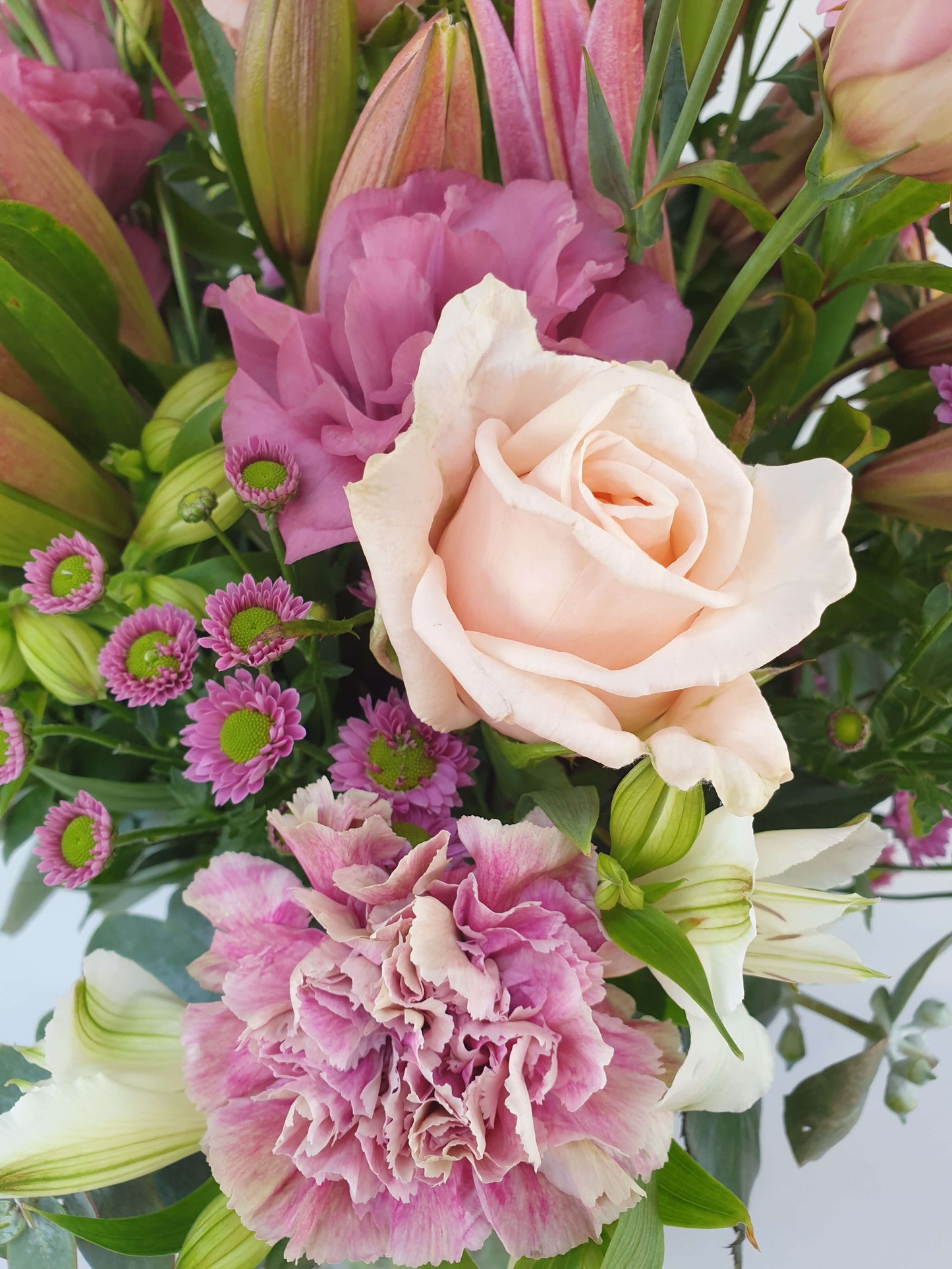 pink bouquet up close.