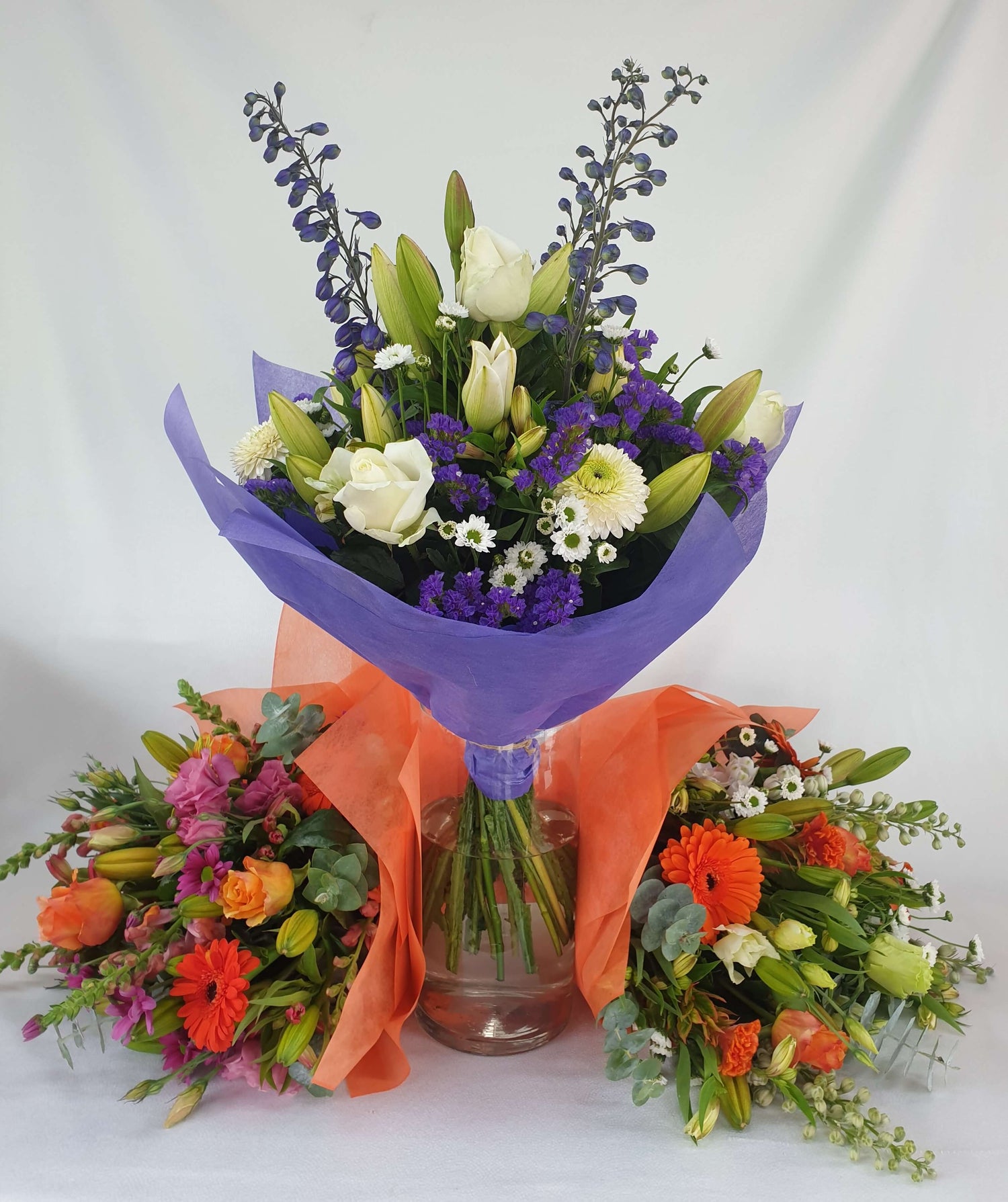Three bouquets that are an example of what we offer in our subscription.