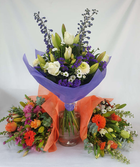 Three bouquets showing what you can get in our subscription offer.