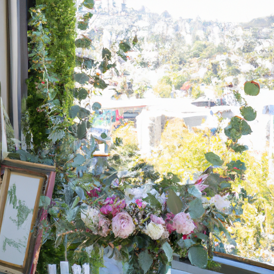A romantic and elegant wedding venue adorned with exquisite floral arrangements by a professional florist, showcasing a variety of flowers in soft pastel colors with price tags subtly displayed, set a