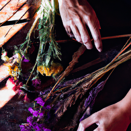 An artist delicately arranging a bouquet of dried flowers, featuring an assortment of colorful blooms against a rustic wooden table background, with soft, natural lighting highlighting the textures of