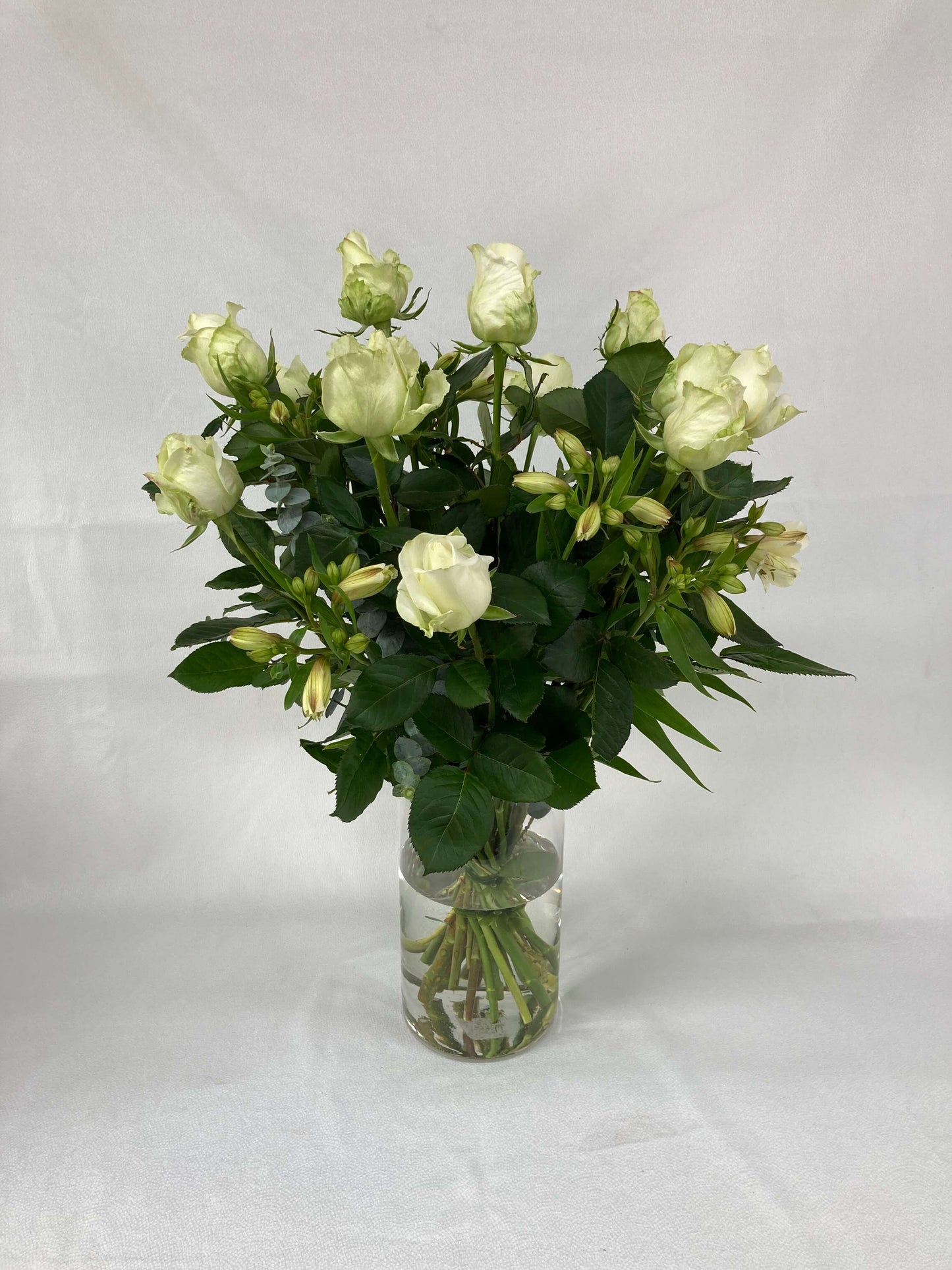 Dozen white roses