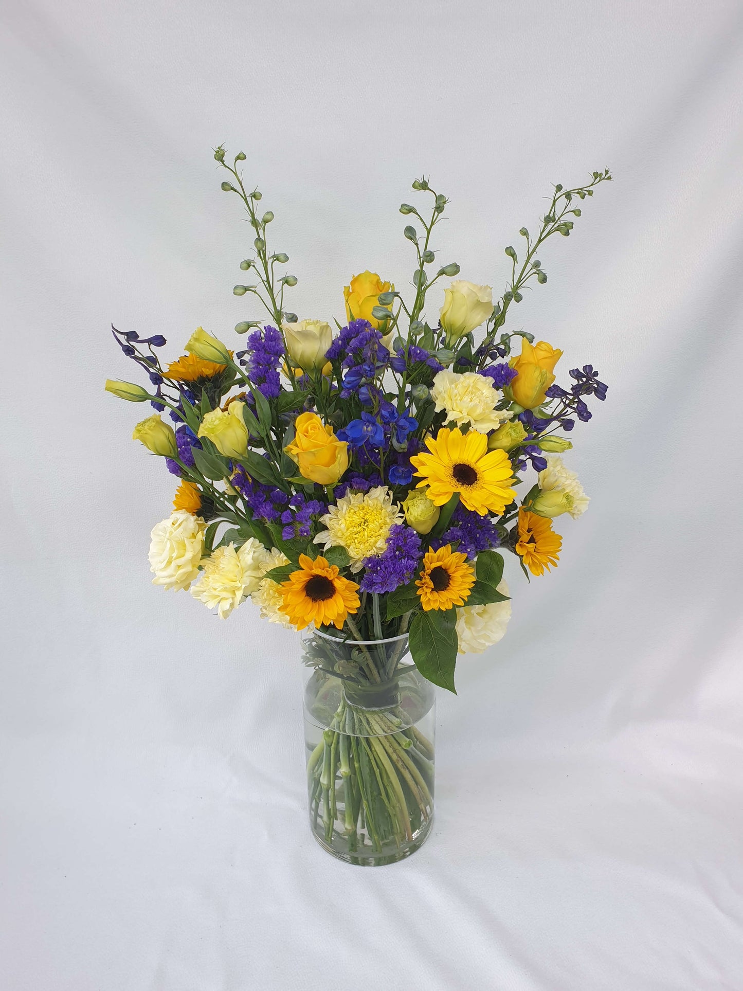A blue and yellow bouquet