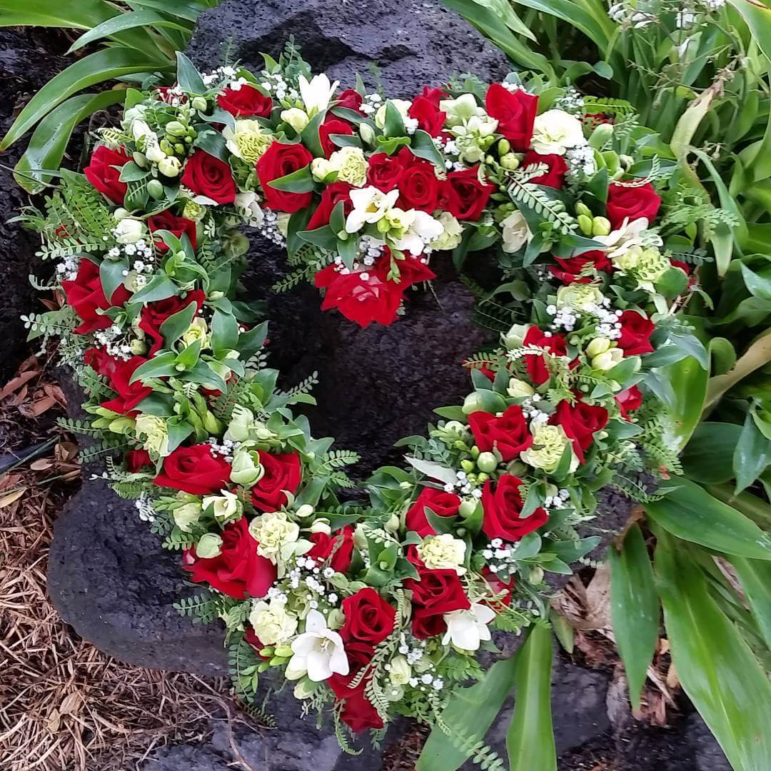 Funeral flower arrangement in the shape of a heart