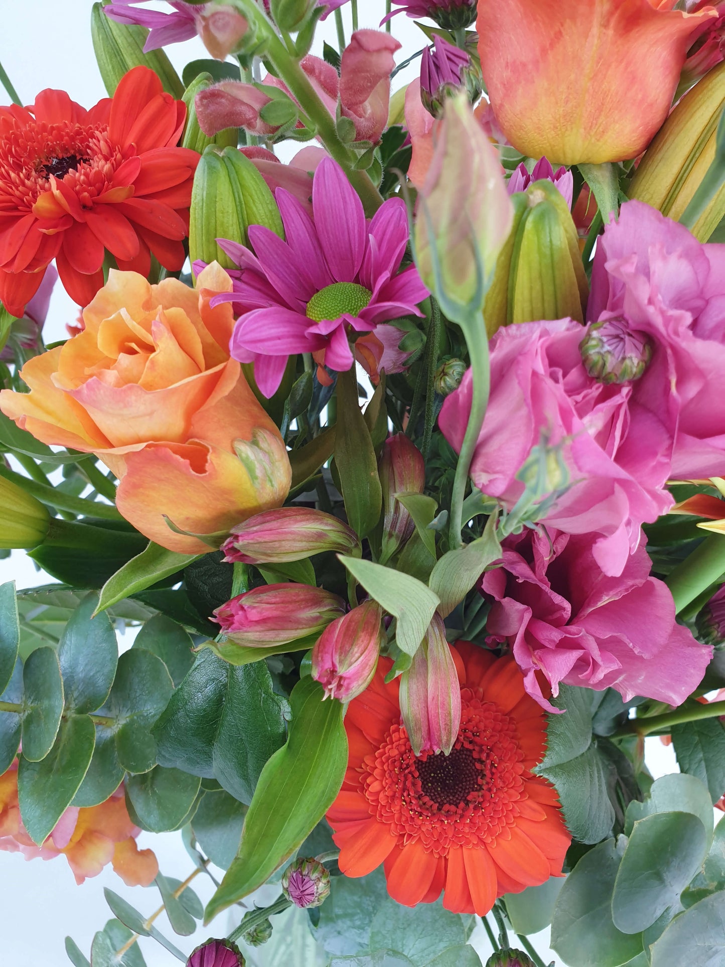 pink and orange bouquet up close