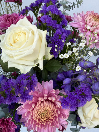 purple, pink, and white flowers